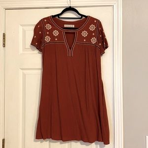A&F burnt orange swing dress embroidered florals